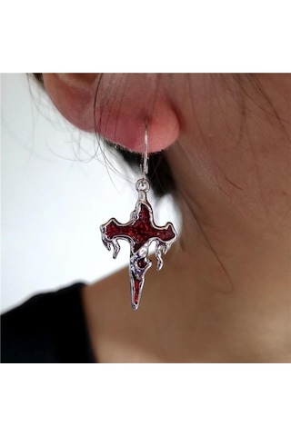 Dükkan Design Gotik Kanlı Haç Küpe Kırmızı
