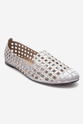Luvishoes Sılva Gümüş Taşlı Kadın Babet Ayakkabı Gümüş