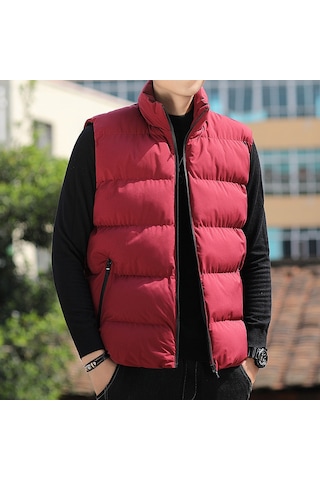 Erkek Pamuklu Dik Yaka Yelek Kırmızı