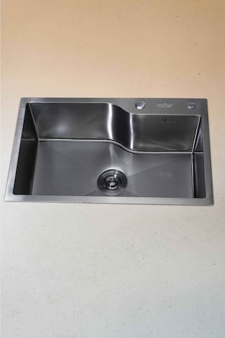 Yuna Serisi %100 Krom 68x45 Paslanmaz Mutfak Eviyesi, Mutfak Lavabosu Sifon Dahil Siyah