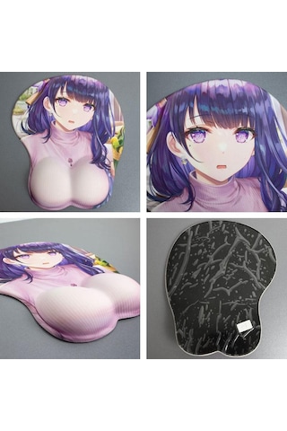 Genshin Darbe 3d Silikon Mousepad Raiden Shogun Yae Miko Kokomi Bilek Desteği Mouse Pad Anime Oyunu Seksi Bilek Dinlenme Fare Mat Pembe & Siyah