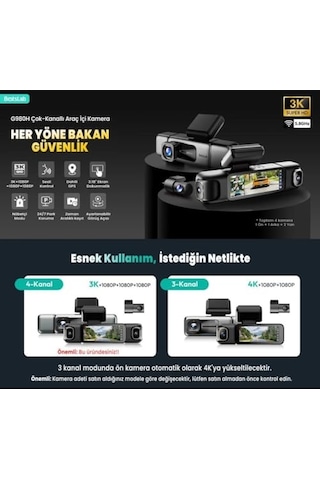 Botslab Ses Kontrolü,4 Kanallı 3,18 İnç Dokunmatik Ekran, 2160p + 1080p + 1080p Ön Ve Arka İç Döngü Kaydı, 5,8