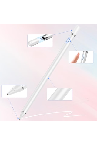 Samsung Uyumlu Galaxy A9 Plus X210 Şarjlı Aktif Stylus Kalem Hassas Uç Not Alma & Çizim İçin Beyaz