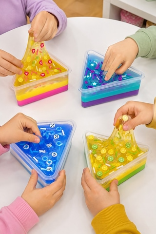 Jelly Cakes 4'lü Paket Seti Squishy 3 Katmanlı Sıkmalık Sürpriz Yüzüklü Pasta Dilimli Duyusal Slime Çok Renkli