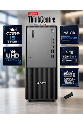 Lenovo Thinkcentre Neo 50T G5 12UD002CTR-RNP16F i5-14400 96 GB 4 TB SSD Dos Masaüstü Bilgisayar