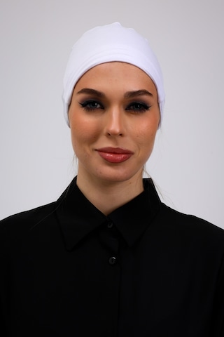Loggia Kaymayan Silikonlu Dikişsiz Bone Beyaz - Kaymaz Kadın Tesettür Bağlamalı İç Bone Beyaz