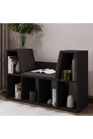 Livora Minderli Kitaplık - Oturma Alanlı 103 Cm Minimalist Tasarım Antrasit