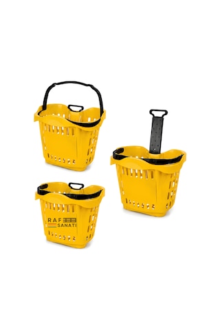 43 Lt Tekerlekli Market Sepeti Plastik Alışveriş Sepeti Ergonomik Çift Saplı Sarı