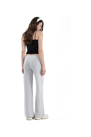 Hiccup Busem İpli Bel Wide Leg Çizgili Pantolon Gri