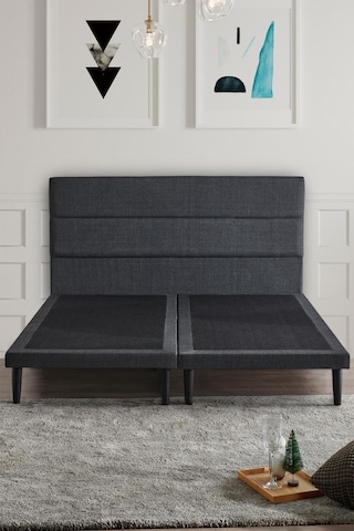 Niron Slim Baza Ve Başlık Takımı 200x200 Çift Kişilik Gri Kumaş Kaplı Metal Karyola Ve Başlık Seti