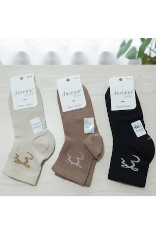 Efemicgiyimstore Penye Dikişsiz Taşlı Karışık Renkli Desenli Patik Çorap 12'li Paket Çok Renkli