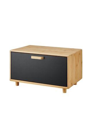 Karina Metal Kapaklı Bambu Lüks Ekmek Kutusu Ekmeklik Dikdörtgen - Siyah Siyah