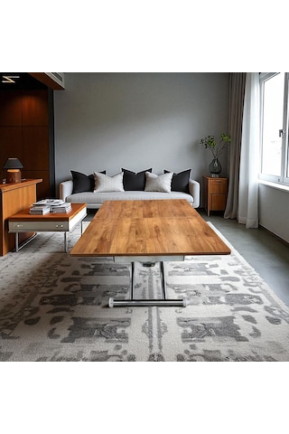 Ortadan Açılır Akıllı Masa Üst Mdf Ceviz Alt Ayak Krom