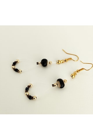 K205 Zarif Sallantılı Küpe Siyah&altın Sarısı Altın - Siyah