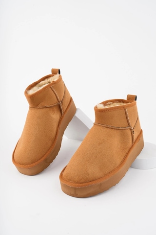 Muggo Hug Kalın Taban İçi Tüylü Günlük Mini Yarım Kadın Bot Taba