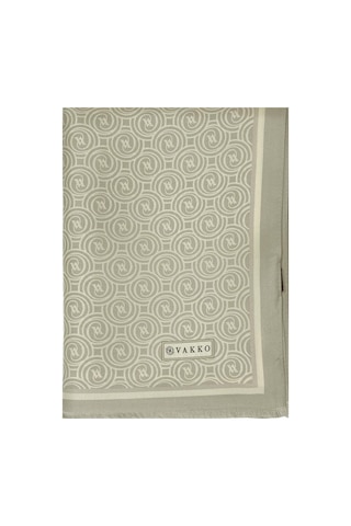 Vakko Twill İpek Şal - Helezon Monogram - Açık Taş Krem
