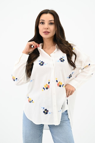 Koza Butik Kadın Nakış İşlemeli Oversize Gömlek 1735-24 001