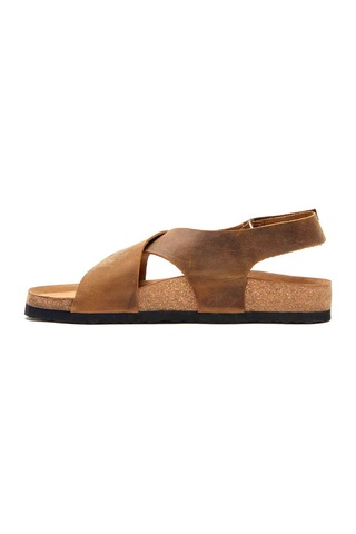 Comfortfusse Fayette - Erkek Ortopedik Hakiki Deri Sandalet Taba Yağlı Deri