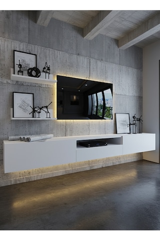 Resital Ledli Duvara Monte Tv Sehpası - Beyaz - W6019-1 Beyaz