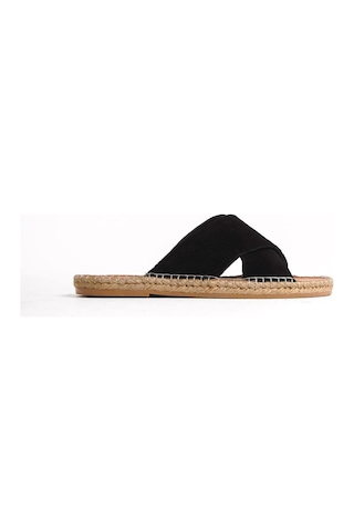 Mubiano Hakiki Deri Summer Erkek Süet Çapraz Bantlı Jüt Taban Siyah Espadril Terlik -mssr5959-s Siyah