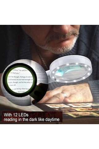 30X 95Mm Çift Hd Optik Cam Lens El Büyüteç 1 Uv 12 Led Işıklı