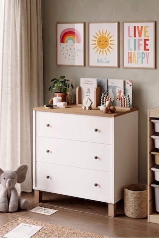 Yurudesign Noren Şifonyer 3 Çekmece Ahşap Ayaklı Bebek Ve Çocuk Odası Sepet-beyaz Nr1-sw