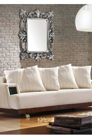 Gümüş Yaldız Dev Büyük Banyo Salon Duvar Boy Aynası 58x77 CM Gümüş