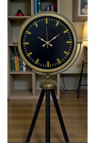 Nostalji Şık Tasarım Tripod Ayaklı Saat Siyah