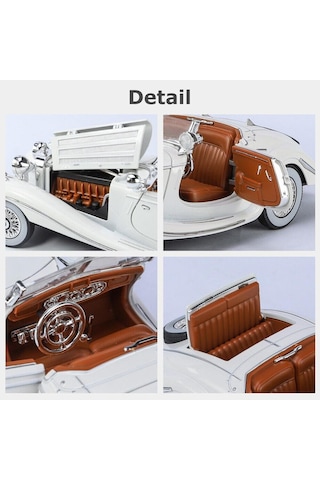 Mercedes 500k 1:24 Diecast Metal Araba Koleksiyon Sesli Işıklı Beyaz