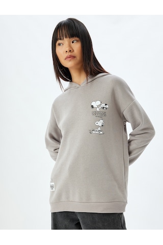 Koton Snoopy Kapüşonlu Sweatshirt Arkası Baskılı Şardonlu Lisanslı Gri 5wal10189ık