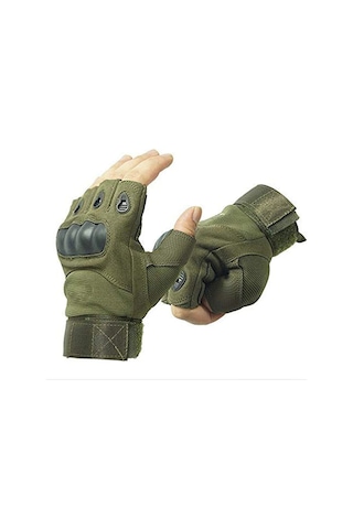 Tactical Haki Kemikli Yarım Parmak Kesik Eldiven Haki