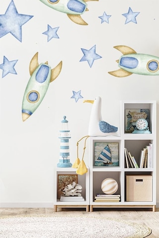 Yıldızlar Arası Temalı 20 Parça Çocuk Ve Bebek Odası Dekoratif Duvar Sticker Seti