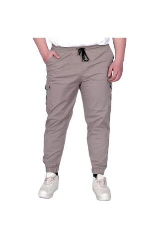 Büyük Beden Erkek Pantolon Keten Kargo Jogger 21911 Taş Rengi Taşrengi