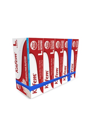 Kafem Beyaz Vinil Eldiveni Pudrasız L 100 Adet X 5 Paket