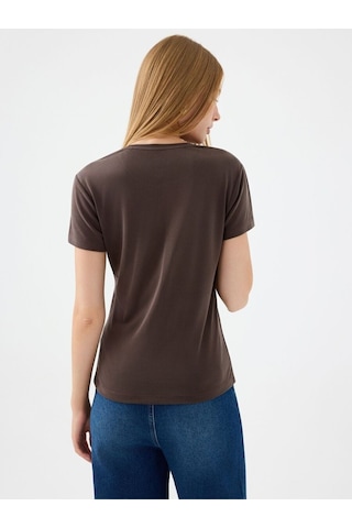 Slim Fit Kadın Tshirt K.kol Koyu Kahve
