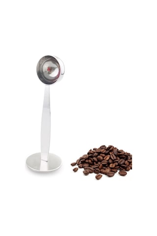 Jeemson Gümüş Renkli Çelik Kahve Ölçü Kova Ve Tamper 2'li 1, Uzun Kollü, Ev/restoran Mutfak, Çay Şeker Baharatlarda Kullanım Gümüş