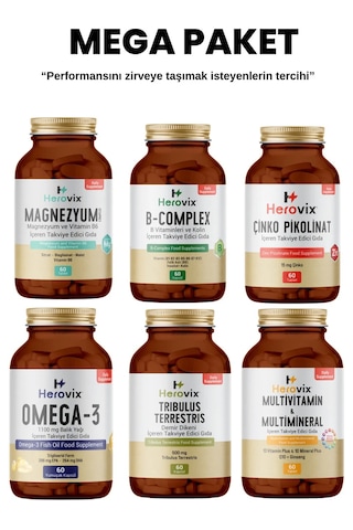 Herovix Sporculara Özel 6'lı Mega Paket Omega3, Magnezyum, Multi