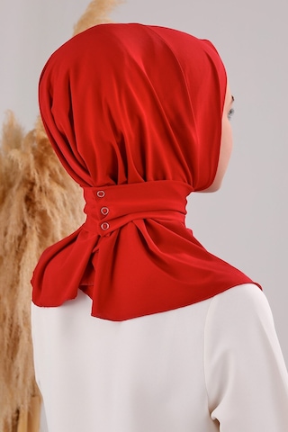 Melodi Scarf Kadın Tesettür Pratik Çıtçıtlı Sandy Fular Hazır Şal Kırmızı Kırmızı