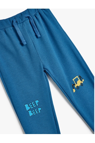 Koton Jogger Eşofman Altı Beli Bağlamalı Traktör Baskılı Pamuklu Şardonlu Saks 5wmb40063tk Saks Mavi