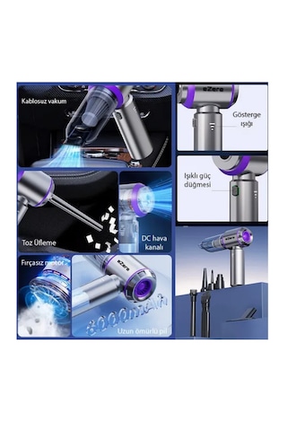Ezere 16000PA Güçlü Portatif Taşınabilir Vakumlu Kablosuz Mini Araç Süpürgesi