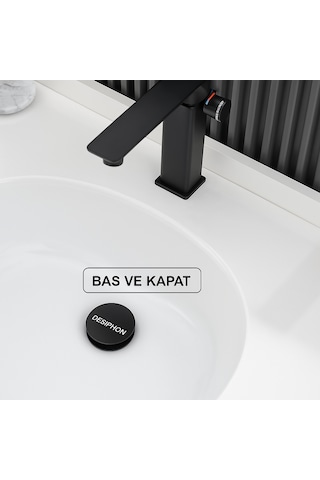 Siyah Pop-up Lavabo Sifonu Porselen Başlıklı, Taşmalı Lavabolar