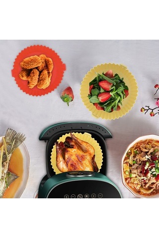 Bloomnest 3 Adet 20.5cm/8in Gıda Sınıfı Silikon Hava Fritöz Sepeti, Yanmaz Kaplı, Kolay Temiz Gri - Sarı - Kırmızı