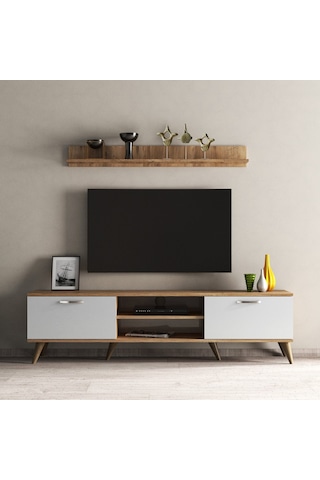 Mega 180 Lik L Raflı Tv Ünitesi Çam-Beyaz - Tvu0103