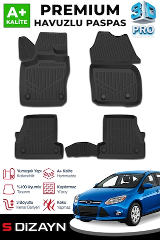 S-dizayn Ford Focus 3 3d Pro Havuzlu Paspas 2011-2014 A+ Kalite