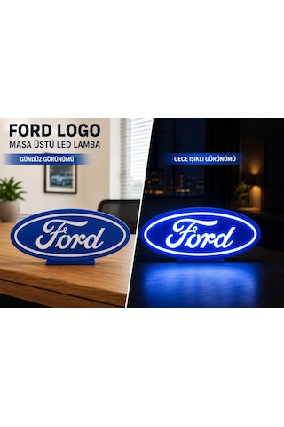 Ford Masa Lambası , Ford Logolu Led Işıklı Masa Lambası , Ford Gündüz Gece Masa Lambası Siyah