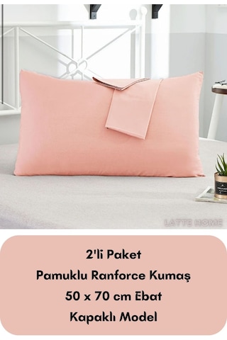 Somon Renkli Ranforce Pamuklu Kumaş Kapaklı Yastık Kılıfı 2'li Pa