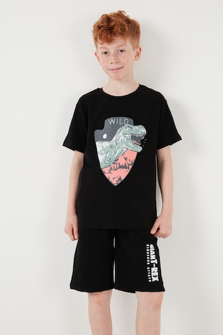 Lela Pamuklu Regular Fit Bisiklet Yaka Şortlu Alt-Üst Erkek Çocuk Takım 6212018 Siyah