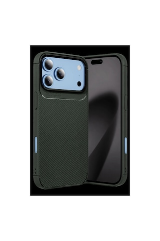 Newface Apple iPhone Uyumlu 18 Pro Auto Focus Karbon Kapak - Yeşil Düz Renkli
