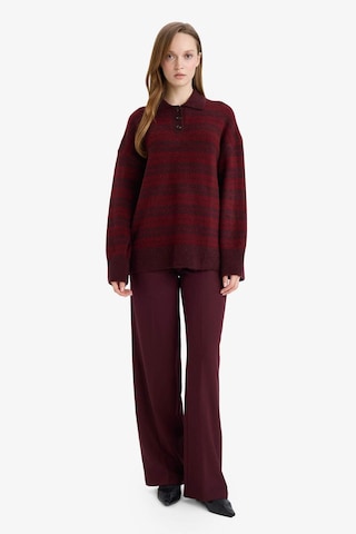 Defacto Loose Fit Polo Yaka Çizgili Triko Kazak Tunik G7240ax25cwbr452 Bordo-br452