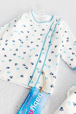 Babymod Önden Çıt Çıtlı Pati Desenli Ikili Bebek Takımı Bej